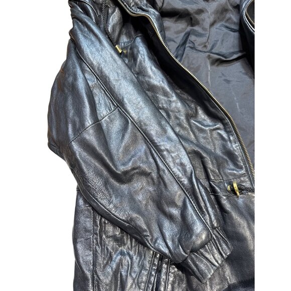 Tannery West Black Hooded Leather Jacket With Gold Accent Zippers Zip-Up Front & - Picture 11 of 16